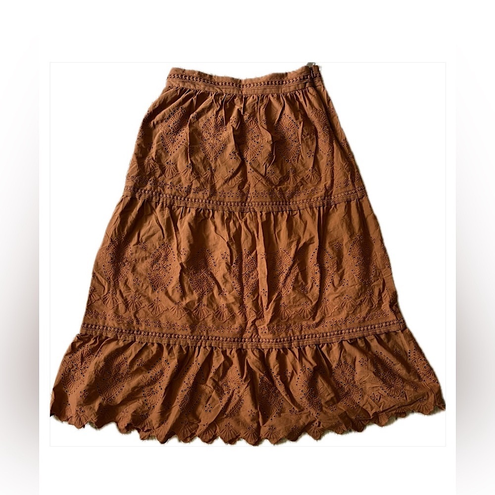 Jason Wu Eyelet Midi Skirt Burnt Orange Brown size M